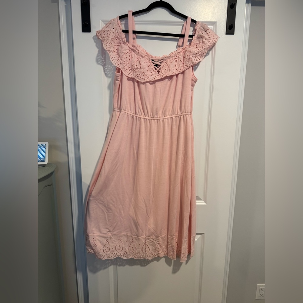 Lane Bryant Pale Pink Eyelet Ruffle Off the Shoulder Midi Dress